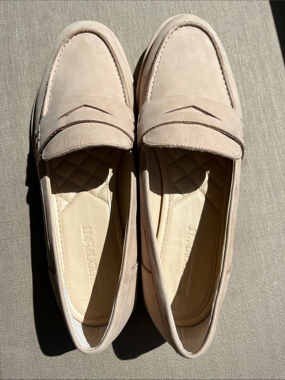J McLaughlin Concetta Natural Suede Loafers NEW in Box Sz 7 Tan Beige